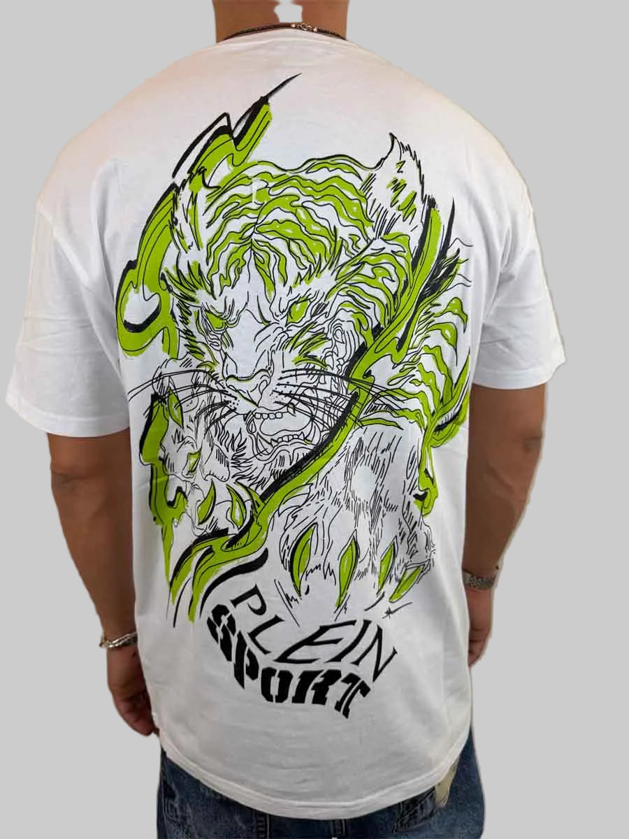 T-shirt Philipp Plein Sport Swim logo tigre sul retro bianco o nero