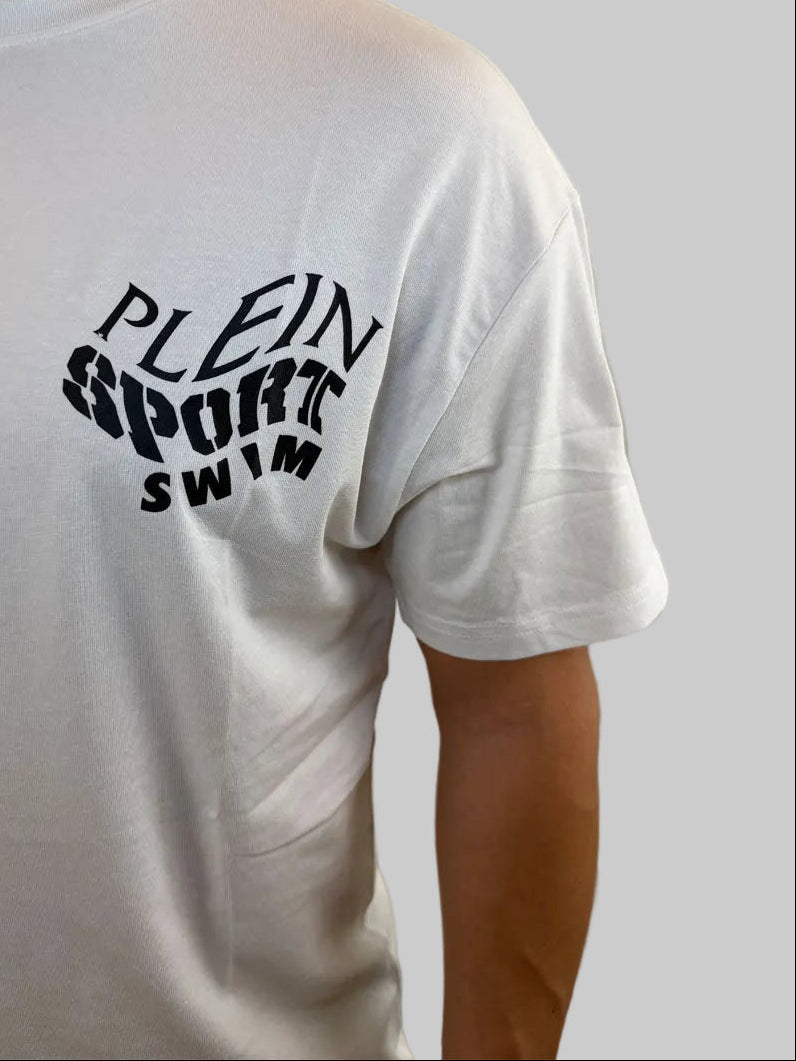 T-shirt Philipp Plein Sport Swim logo tigre sul retro bianco o nero