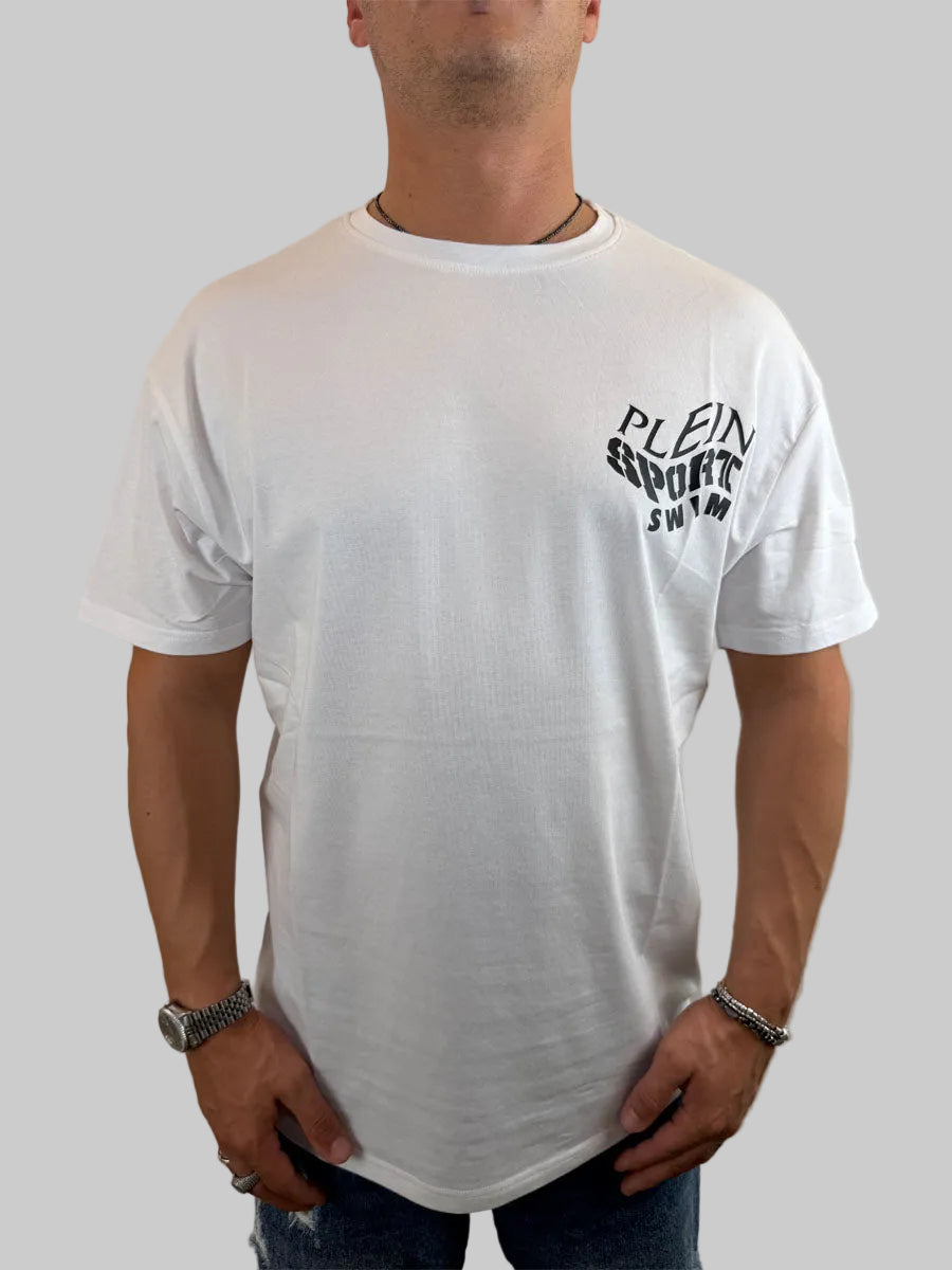 T-shirt Philipp Plein Sport Swim logo tigre sul retro bianco o nero
