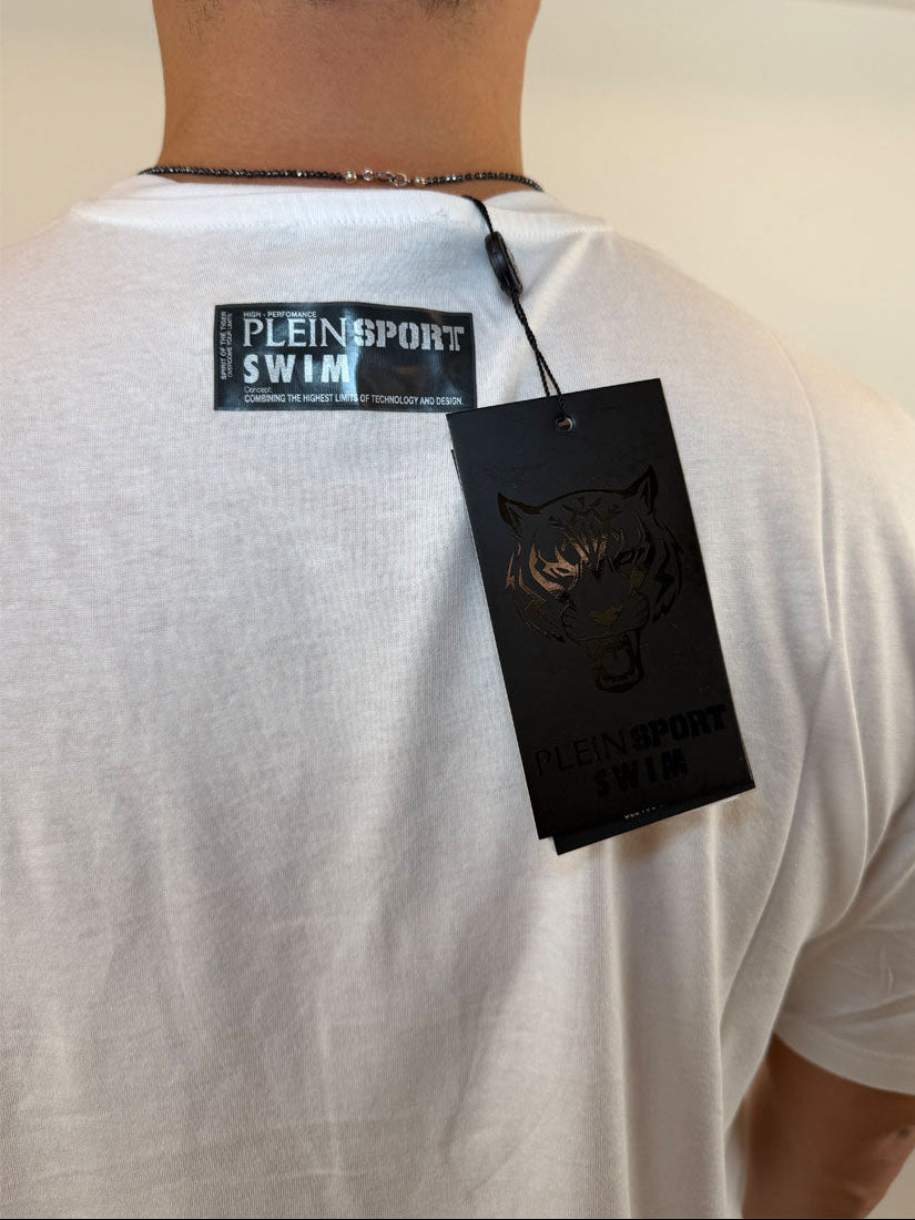 T-shirt Philipp Plein Sport Swim bianco con logo fluo