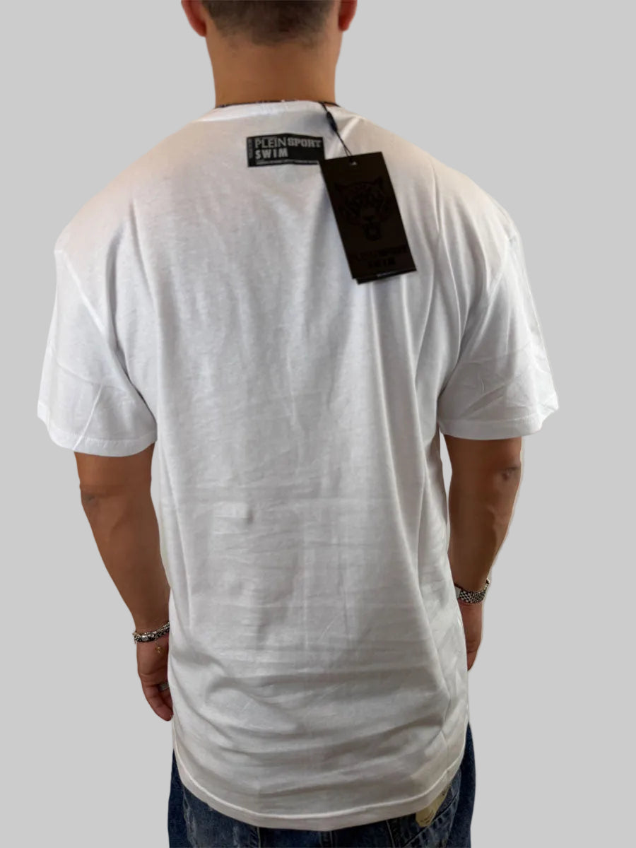 T-shirt Philipp Plein Sport Swim bianco con logo fluo