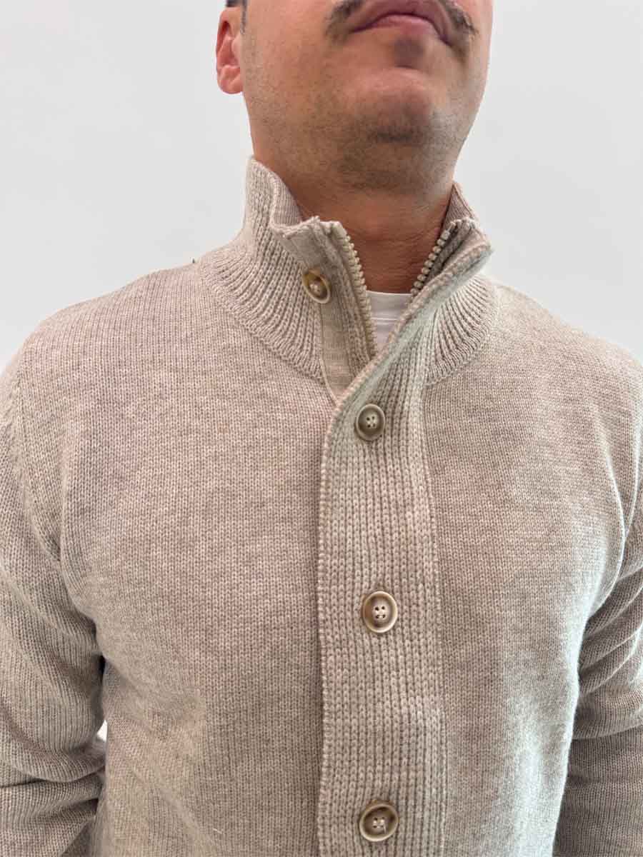 Cardigan Gianni Lupo bottoni e zip blu o Beige