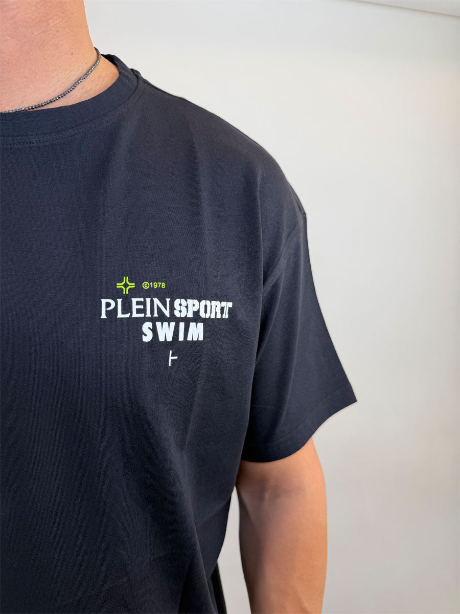 T-shirt Philipp Plein Sport Swim logo sul retro colore nero o verde militare