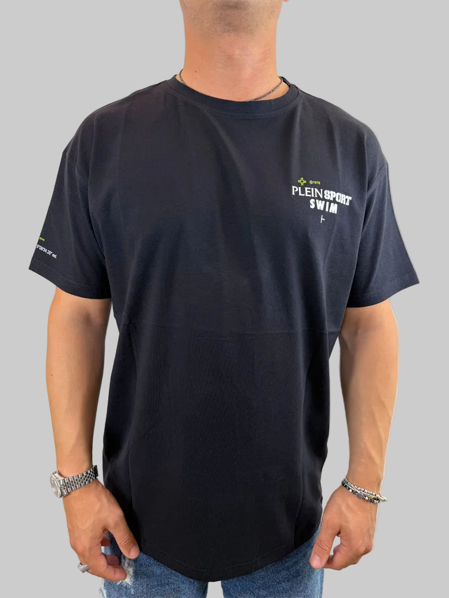 T-shirt Philipp Plein Sport Swim logo sul retro colore nero o verde militare