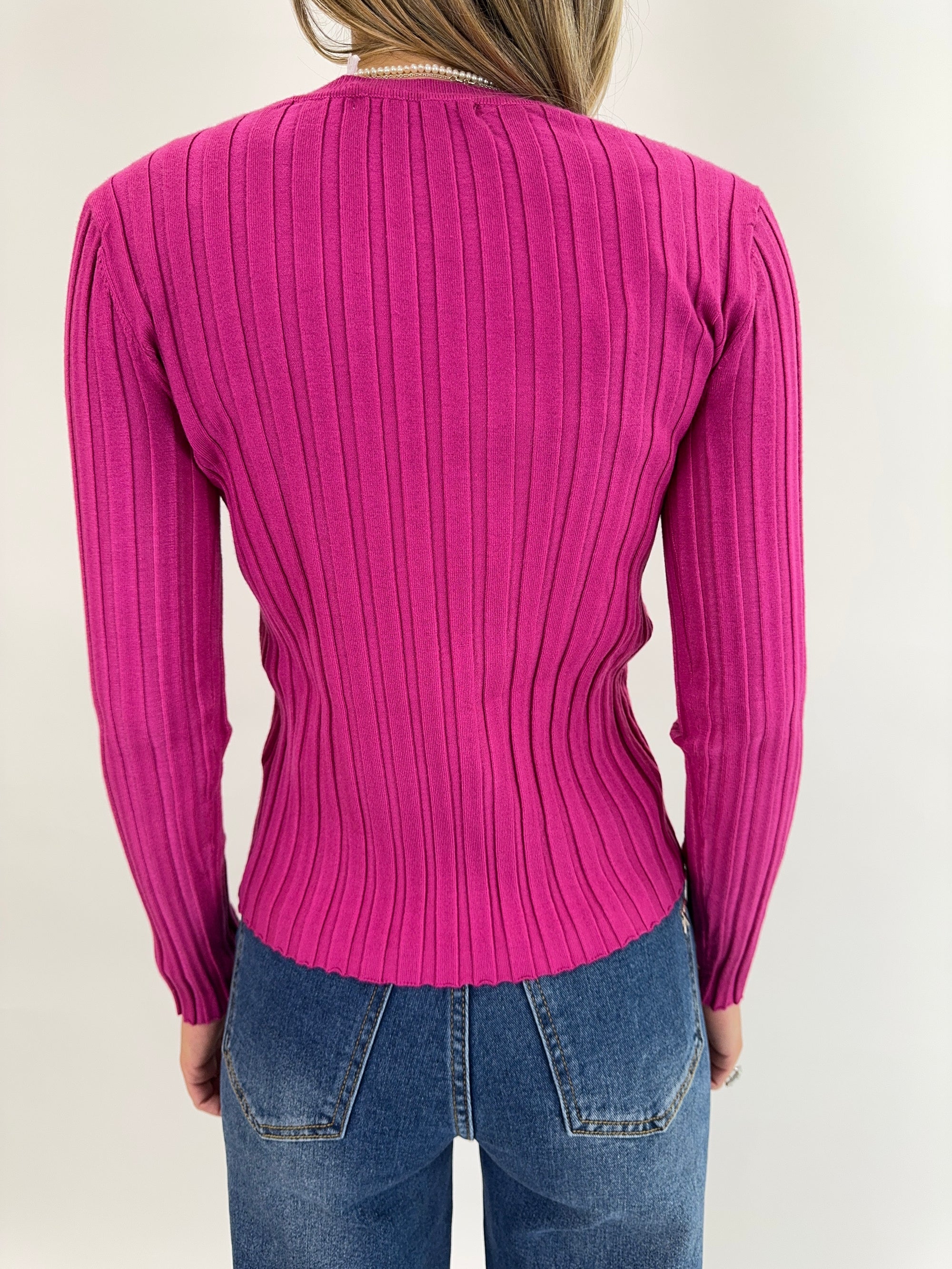 Pullover Take Two costina nero, bianco o fucsia