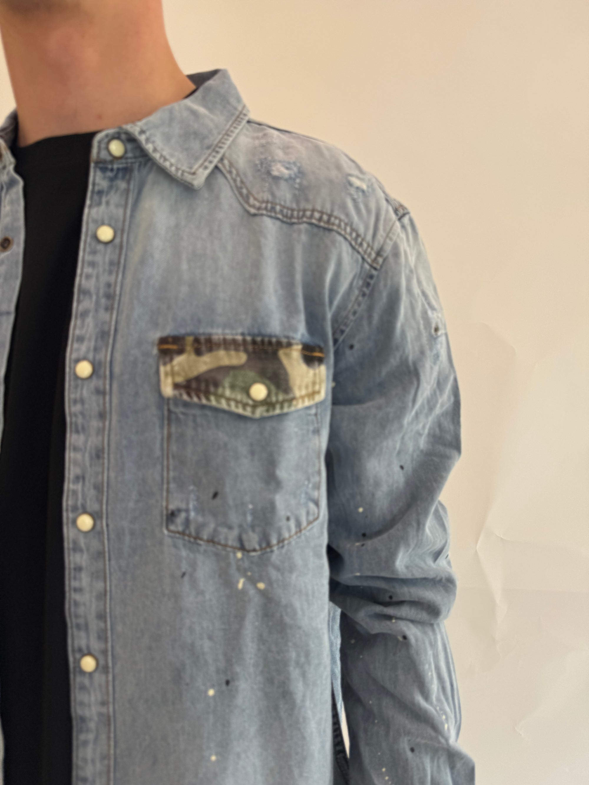 Camicia Gianni Lupo denim e camouflage