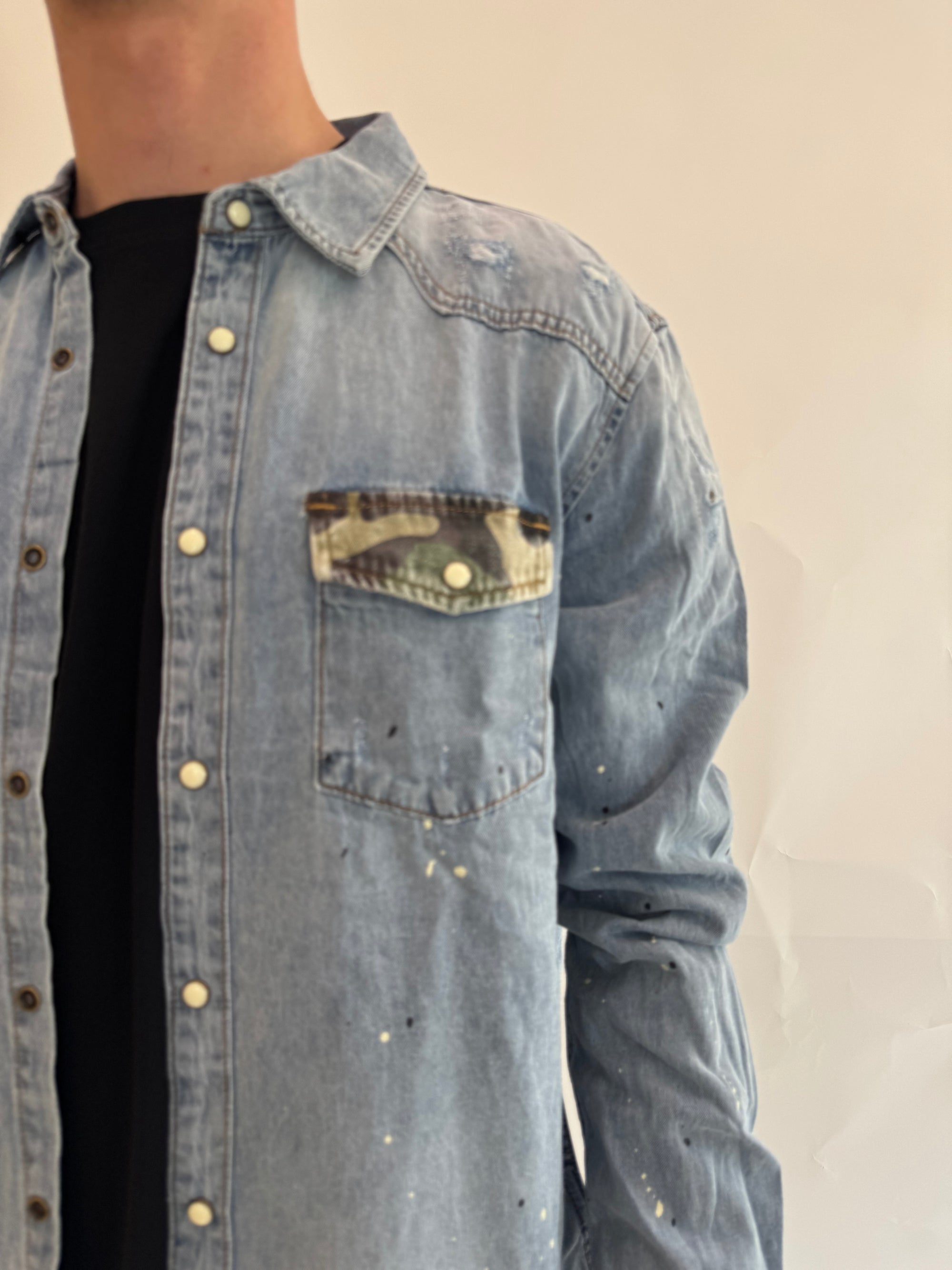 Camicia Gianni Lupo denim e camouflage