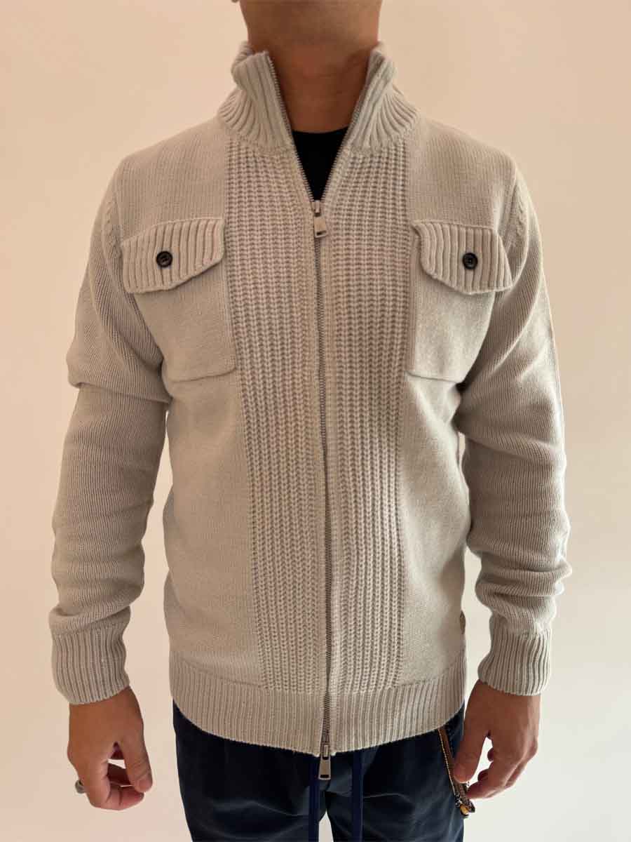 Pullover Gianni Lupo Zip Grigio Ghiaccio Toppe