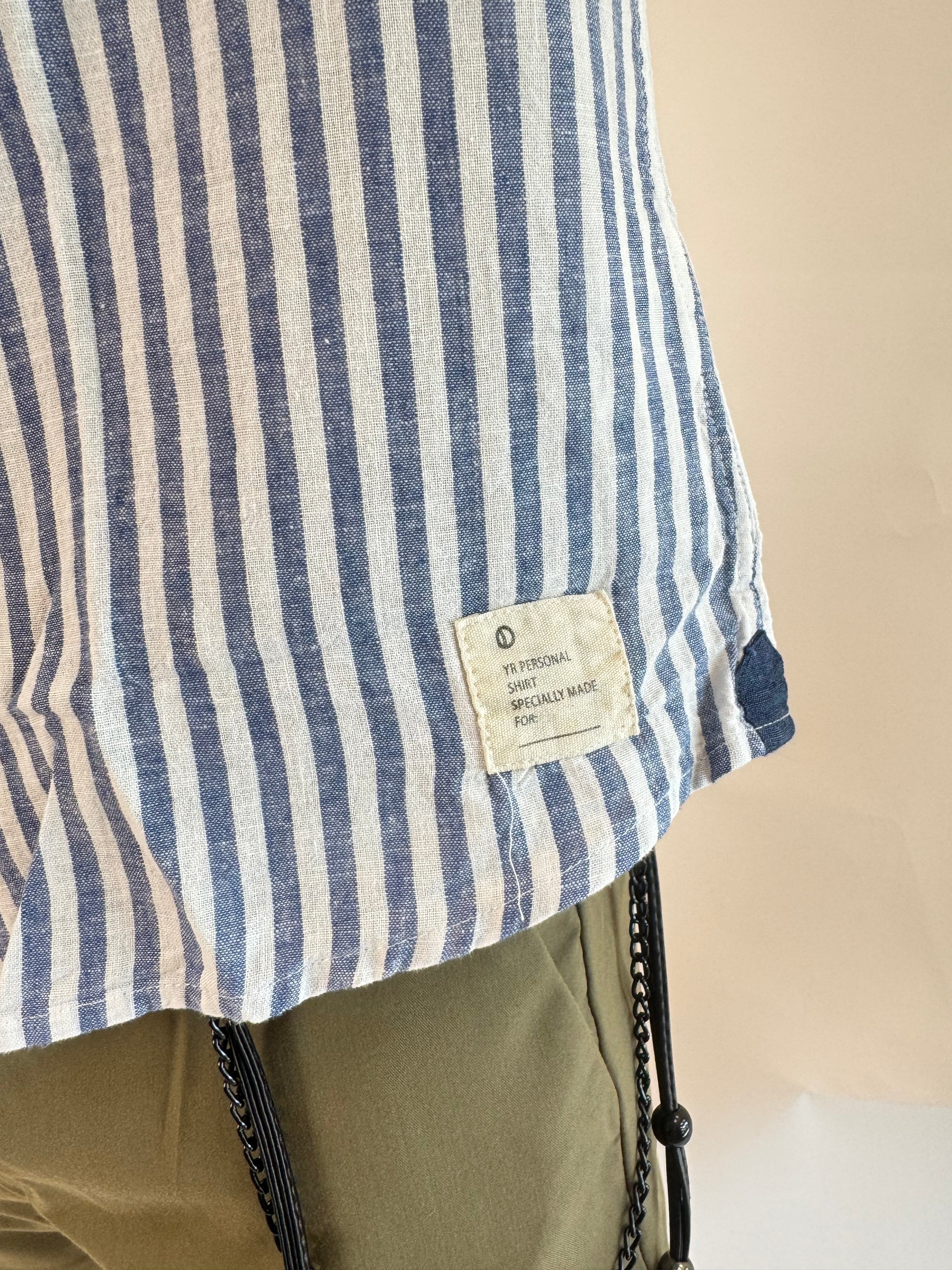 Camicia OverD lino riga lime e blu