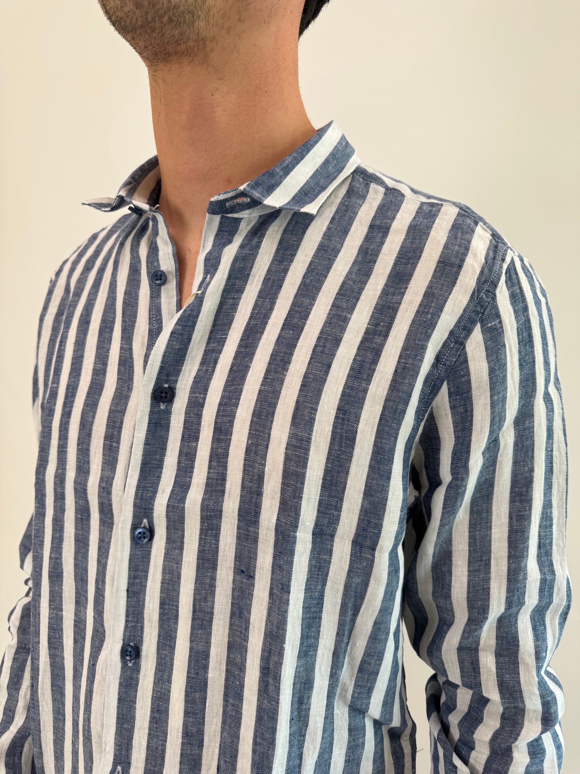 Camicia Gianni Lupo lino riga 2 colori