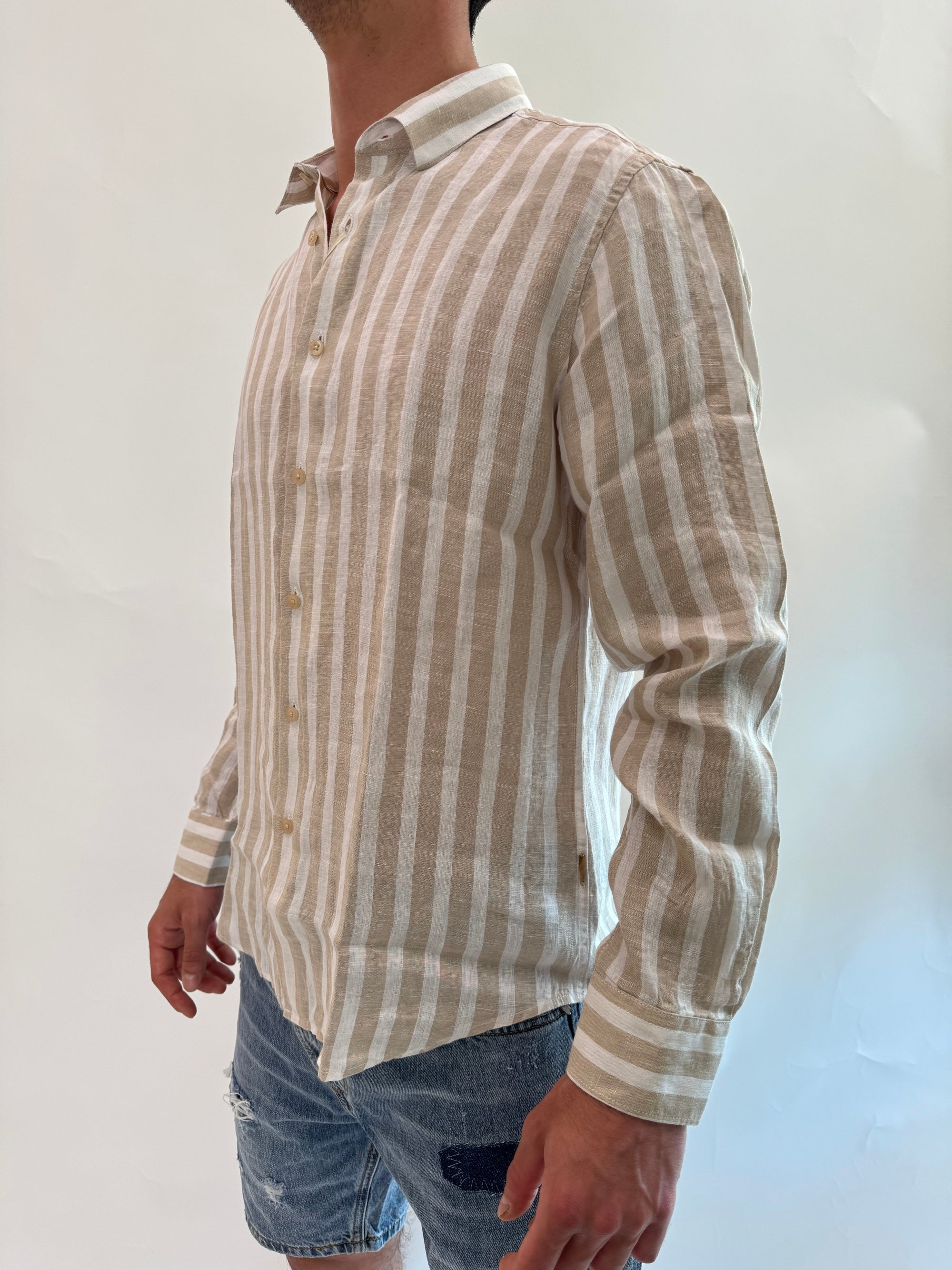 Camicia Gianni Lupo lino riga 2 colori