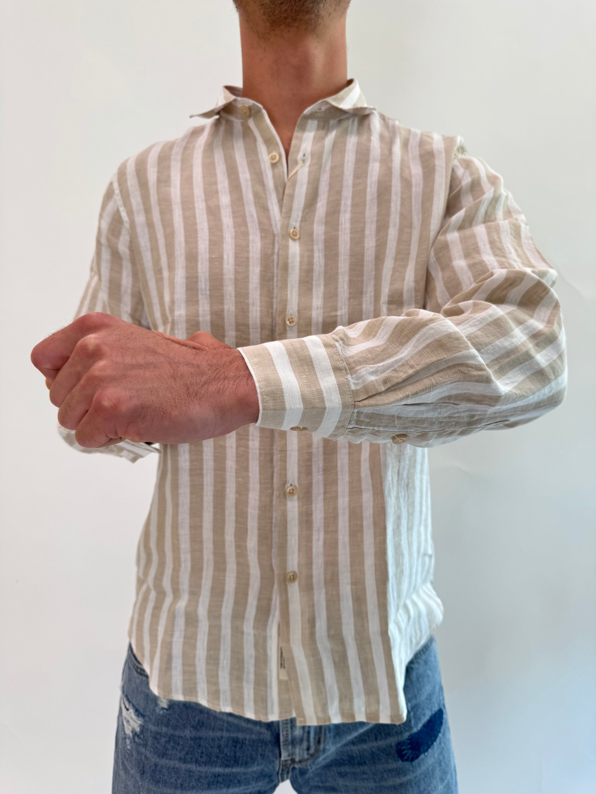 Camicia Gianni Lupo lino riga 2 colori
