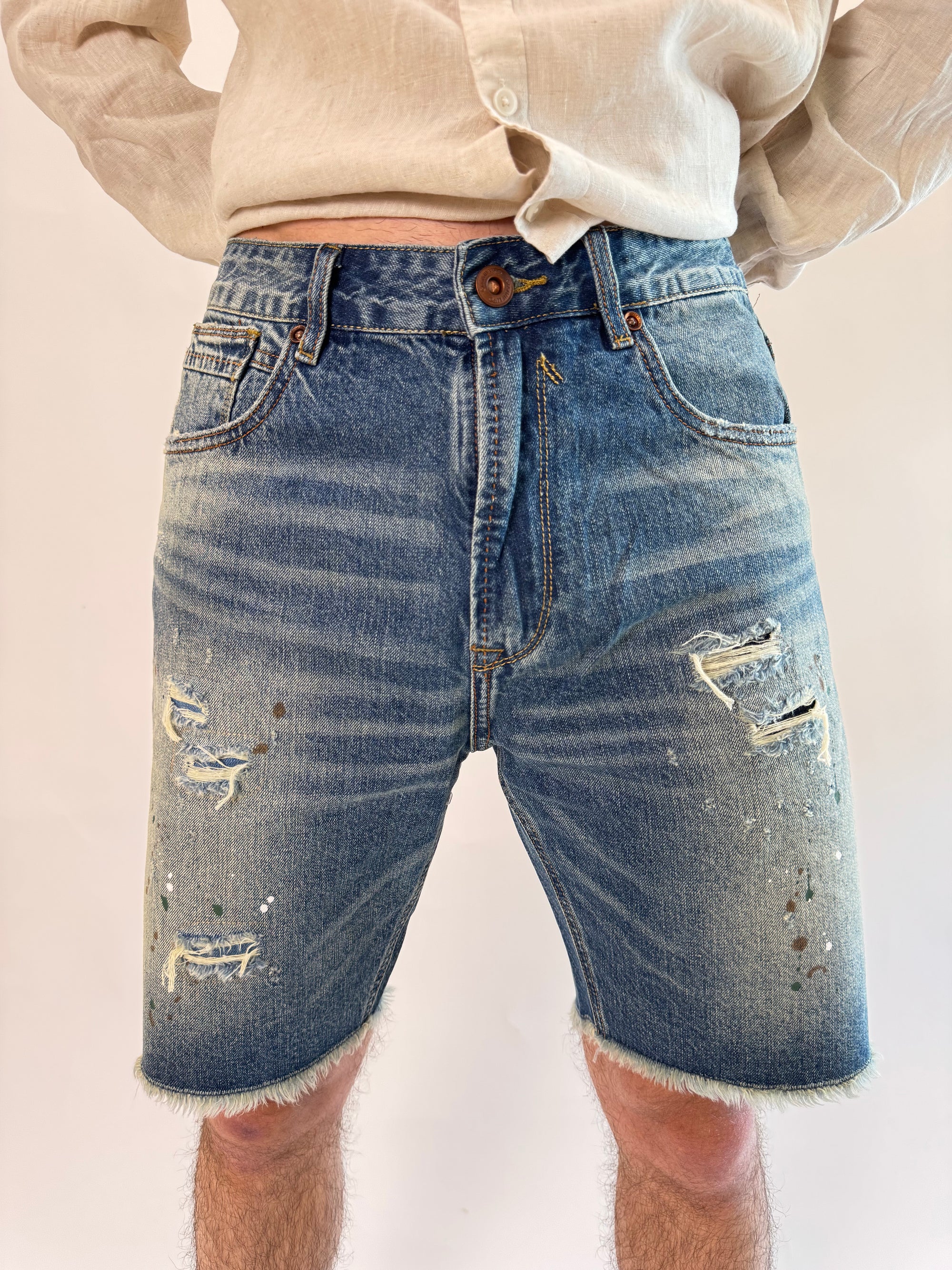 Bermuda Gianni Lupo Denim con rotture graffi e schizzi di colore